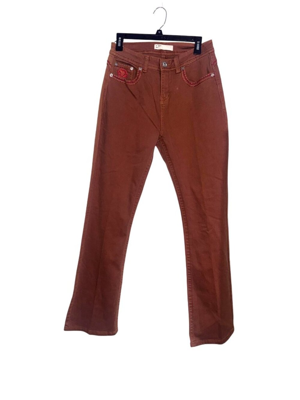 Western Blue Bootcut Jeans Size 11 Rust Embroidered Pocket Womens Casual Western